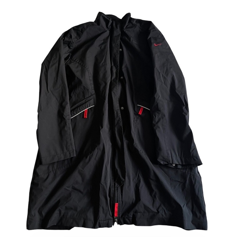 Nike Youth Large 12-14 Clima-Fit Long Jacket Black Red Y2K Retro Full Zip Snap